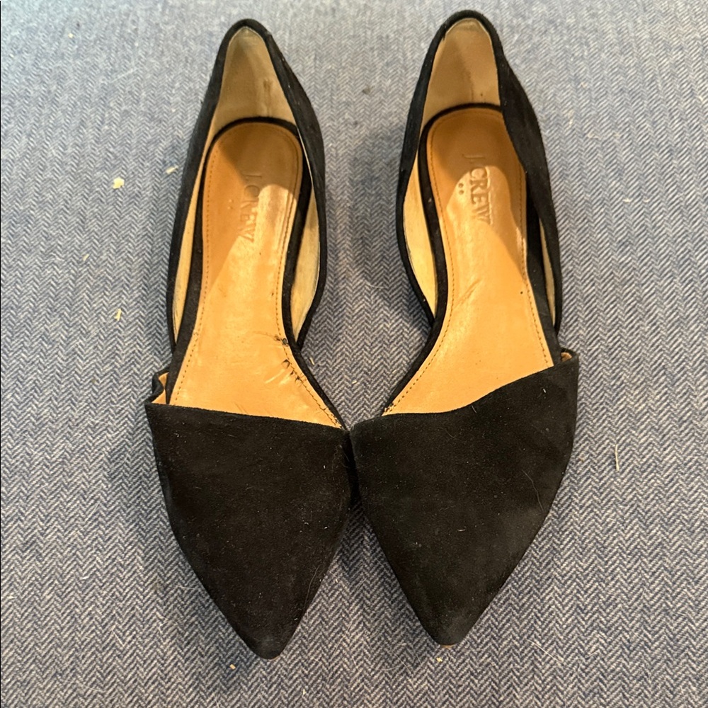 J. Crew Black Pointed D'Orsay Suede Flats